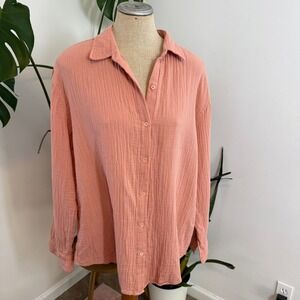 Wilfred‎ Free Gauze Button Down Shirt Coral Pink Long Sleeve Oversized Relaxed L